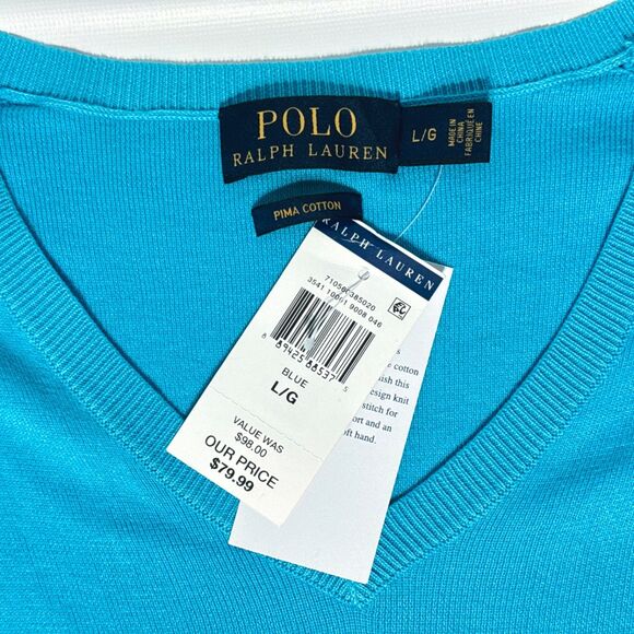 NWT Polo Ralph Lauren Pima Cotton V-Neck Sweater Light Blue Men's Size L (B1) - Picture 6 of 11